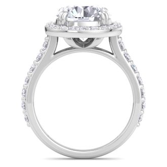 5 Carat Round Lab Grown Diamond Halo Engagement Ring In 14K White Gold