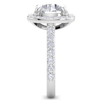 5 Carat Round Lab Grown Diamond Halo Engagement Ring In 14K White Gold