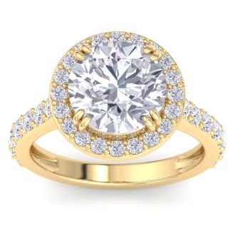5 Carat Round Lab Grown Diamond Halo Engagement Ring In 14K Yellow Gold