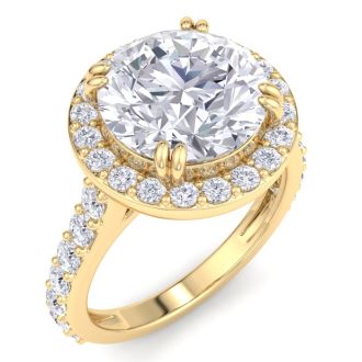 5 Carat Round Lab Grown Diamond Halo Engagement Ring In 14K Yellow Gold