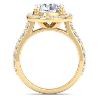 5 Carat Round Lab Grown Diamond Halo Engagement Ring In 14K Yellow Gold