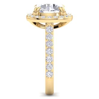 5 Carat Round Lab Grown Diamond Halo Engagement Ring In 14K Yellow Gold