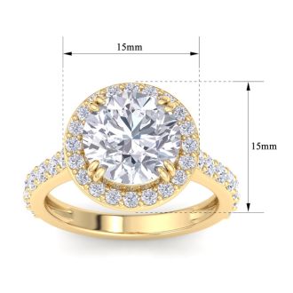 5 Carat Round Lab Grown Diamond Halo Engagement Ring In 14K Yellow Gold