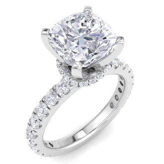 5 Carat Cushion Cut Lab Grown Diamond Hidden Halo Engagement Ring In 14K White Gold