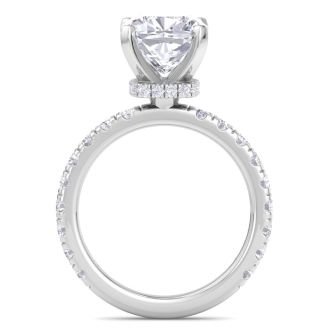 5 Carat Cushion Cut Lab Grown Diamond Hidden Halo Engagement Ring In 14K White Gold