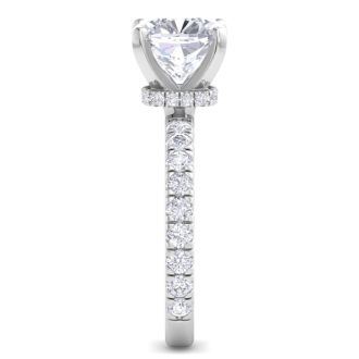 5 Carat Cushion Cut Lab Grown Diamond Hidden Halo Engagement Ring In 14K White Gold