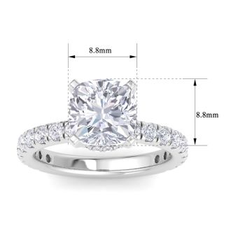 5 Carat Cushion Cut Lab Grown Diamond Hidden Halo Engagement Ring In 14K White Gold