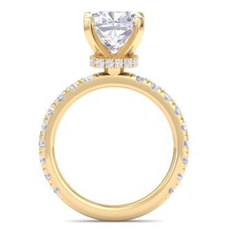 5 Carat Cushion Cut Lab Grown Diamond Hidden Halo Engagement Ring In 14K Yellow Gold