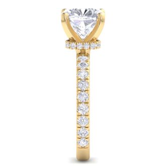 5 Carat Cushion Cut Lab Grown Diamond Hidden Halo Engagement Ring In 14K Yellow Gold