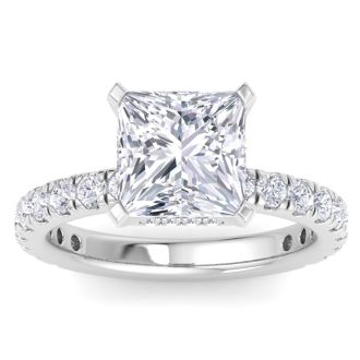 5 Carat Princess Cut Lab Grown Diamond Hidden Halo Engagement Ring In 14K White Gold