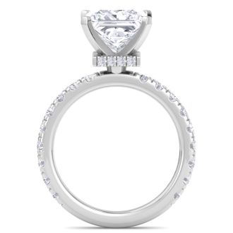 5 Carat Princess Cut Lab Grown Diamond Hidden Halo Engagement Ring In 14K White Gold