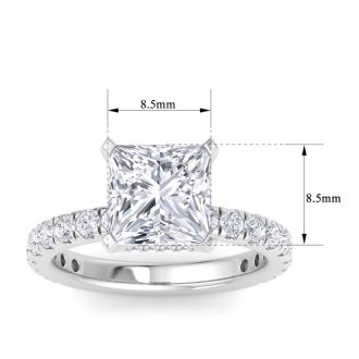 5 Carat Princess Cut Lab Grown Diamond Hidden Halo Engagement Ring In 14K White Gold
