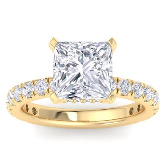 5 Carat Princess Cut Lab Grown Diamond Hidden Halo Engagement Ring In 14K Yellow Gold