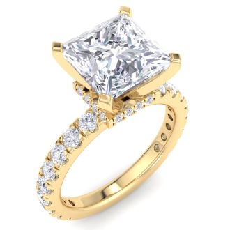 5 Carat Princess Cut Lab Grown Diamond Hidden Halo Engagement Ring In 14K Yellow Gold