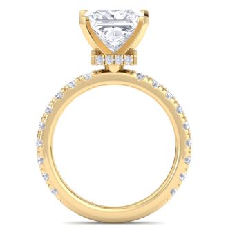 5 Carat Princess Cut Lab Grown Diamond Hidden Halo Engagement Ring In 14K Yellow Gold