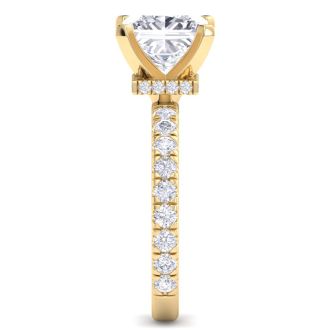 5 Carat Princess Cut Lab Grown Diamond Hidden Halo Engagement Ring In 14K Yellow Gold