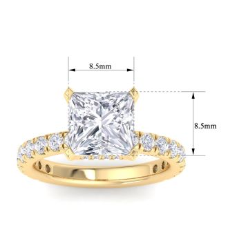 5 Carat Princess Cut Lab Grown Diamond Hidden Halo Engagement Ring In 14K Yellow Gold