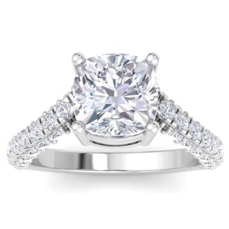 5 Carat Cushion Cut Lab Grown Diamond Curved Engagement Ring In 14K White Gold