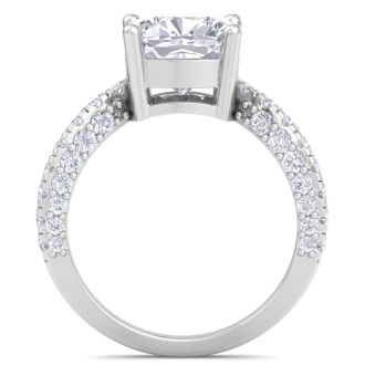 5 Carat Cushion Cut Lab Grown Diamond Curved Engagement Ring In 14K White Gold