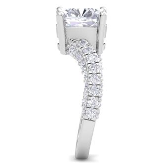 5 Carat Cushion Cut Lab Grown Diamond Curved Engagement Ring In 14K White Gold