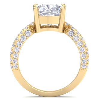 5 Carat Cushion Cut Lab Grown Diamond Curved Engagement Ring In 14K Yellow Gold