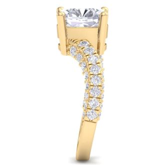 5 Carat Cushion Cut Lab Grown Diamond Curved Engagement Ring In 14K Yellow Gold