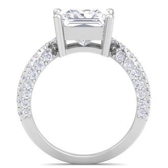 5 Carat Princess Cut Lab Grown Diamond Curved Engagement Ring In 14K White Gold