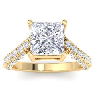 5 Carat Princess Cut Lab Grown Diamond Curved Engagement Ring In 14K Yellow Gold