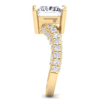 5 Carat Princess Cut Lab Grown Diamond Curved Engagement Ring In 14K Yellow Gold