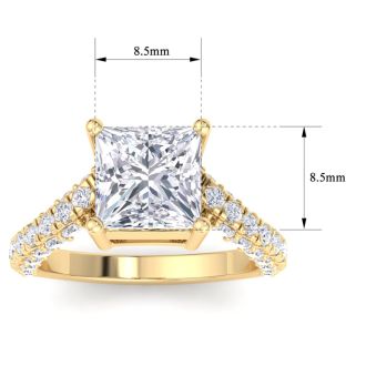 5 Carat Princess Cut Lab Grown Diamond Curved Engagement Ring In 14K Yellow Gold
