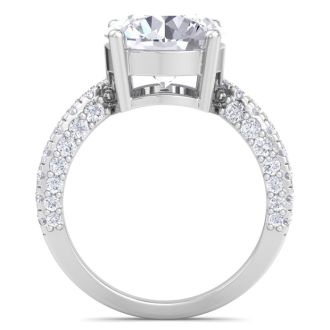 5 Carat Round Lab Grown Diamond Curved Engagement Ring In 14K White Gold