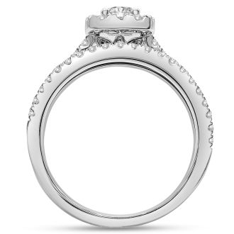 1.40 Carat Lab Grown Diamond Halo Bridal Set In 14K White Gold