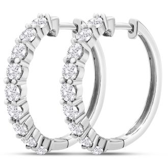 1 Carat Lab Grown Diamond Hoop Earrings In 14K White Gold