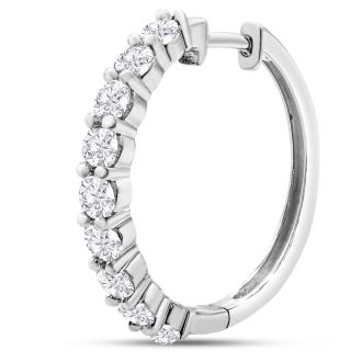 1 Carat Lab Grown Diamond Hoop Earrings In 14K White Gold