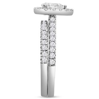 1.40 Carat Pear Shape Lab Grown Diamond Halo Bridal Set In 14K White Gold