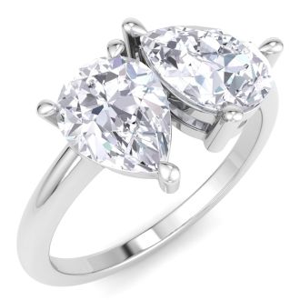 2 Carat Lab Grown Diamond Two Stone Engagement Ring, Pear-Pear, In 14K White Gold