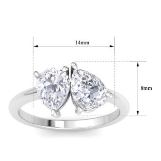 2 Carat Lab Grown Diamond Two Stone Engagement Ring, Pear-Pear, In 14K White Gold
