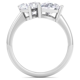 2 Carat Lab Grown Diamond Two Stone Engagement Ring, Heart-Pear, In 14K White Gold
