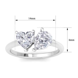 2 Carat Lab Grown Diamond Two Stone Engagement Ring, Heart-Pear, In 14K White Gold