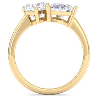 2 Carat Lab Grown Diamond Two Stone Engagement Ring, Heart-Pear, In 14K Yellow Gold
