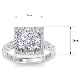 4 Carat Round Lab Grown Diamond Square Halo Engagement Ring In 14K White Gold