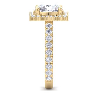 4 Carat Round Lab Grown Diamond Square Halo Engagement Ring In 14K Yellow Gold