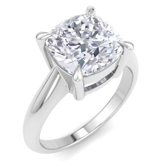 4 Carat Cushion Cut Lab Grown Diamond Solitaire Engagement Ring In 14K White Gold