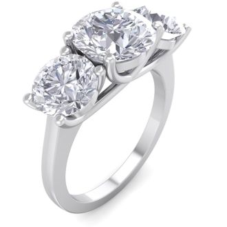 4 Carat Lab Grown Diamond Three Stone Ring In 14 Karat White Gold