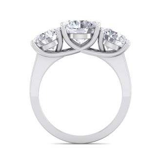 4 Carat Lab Grown Diamond Three Stone Ring In 14 Karat White Gold