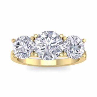 4 Carat Lab Grown Diamond Three Stone Ring In 14 Karat Yellow Gold