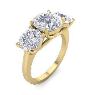 4 Carat Lab Grown Diamond Three Stone Ring In 14 Karat Yellow Gold