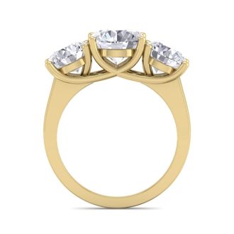 4 Carat Lab Grown Diamond Three Stone Ring In 14 Karat Yellow Gold