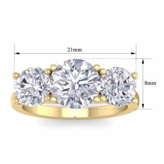 4 Carat Lab Grown Diamond Three Stone Ring In 14 Karat Yellow Gold