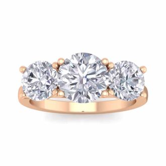 4 Carat Lab Grown Diamond Three Stone Ring In 14 Karat Rose Gold
